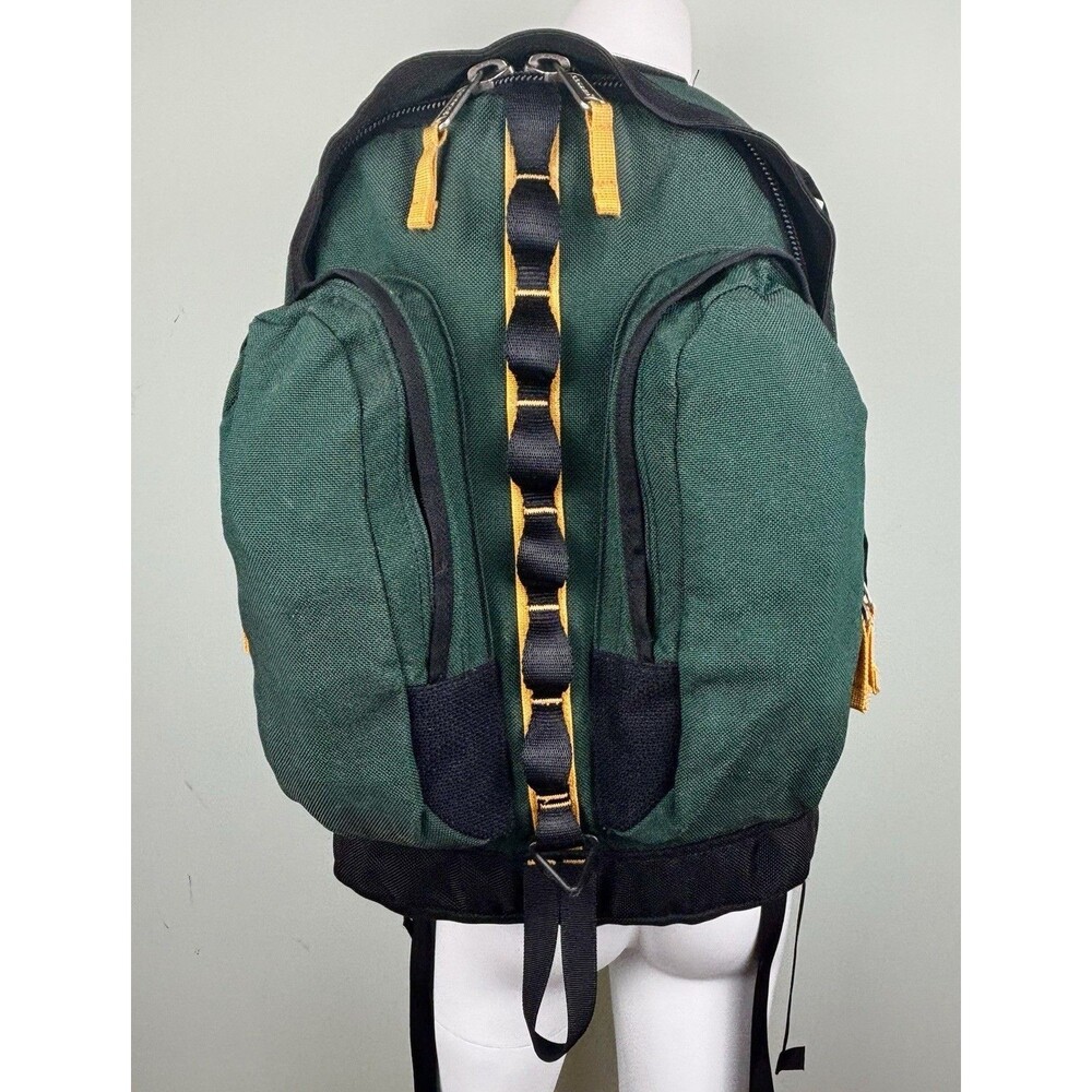 VTG Y2K 90s L.L. Bean Rucksack Backpack Tech Green Yellow Daisy Chain